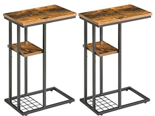 Set van 2 C-vormige bijzettafels met opslag en metalen structuur