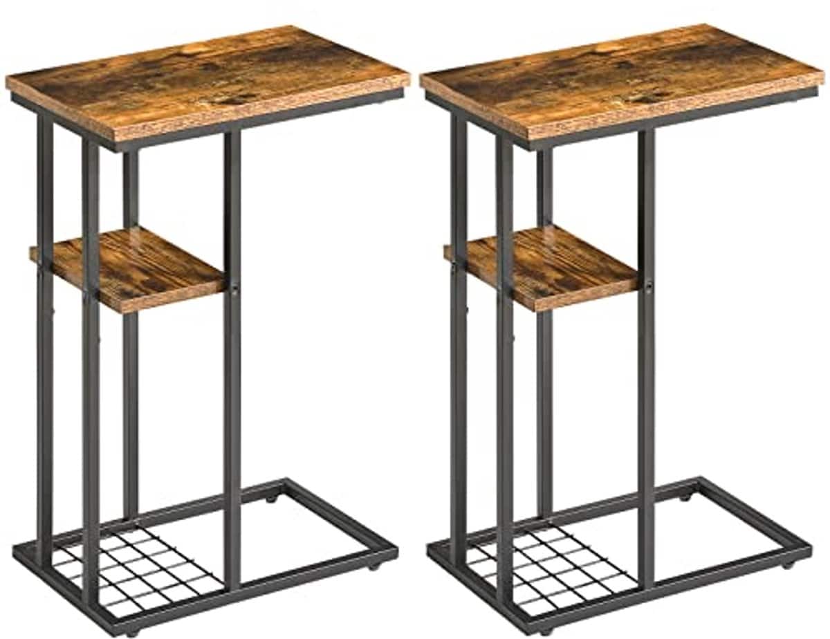 set van 2 c vormige bijzettafels met opslag en metalen structuur