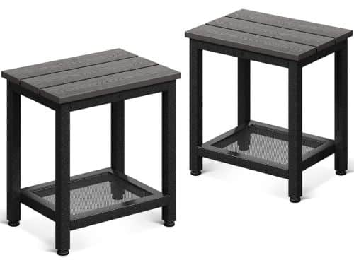 Set van 2 Grijze Buiten Bijzettafels met Plank voor Tuin