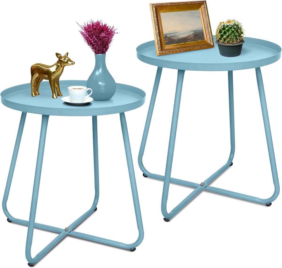 set van 2 industriële ronde bijzettafels voor buiten