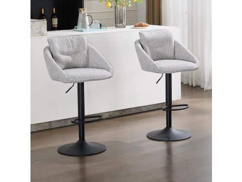 Set van 2 Linnen Barkrukken Grijs - Verstelbare en Draaibare