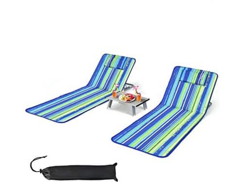 Set van 2 opvouwbare strandmatrassen en bijzettafel - Verstelbare strandligstoelen