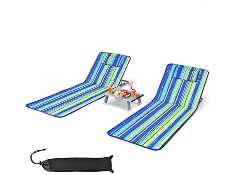 Set van 2 opvouwbare strandmatrassen en bijzettafel - Verstelbare strandligstoelen