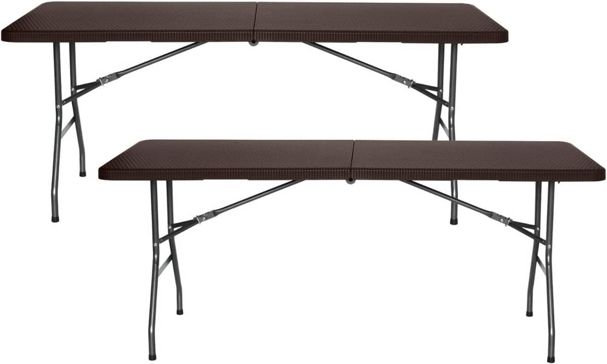 set van 2 rechthoekige klaptafels met rotan effect 180 cm