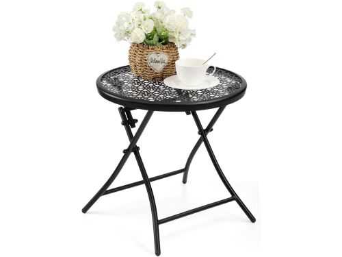 Set van 2 Ronde Metalen Klaptafels voor Buiten met Bloemenpatroon