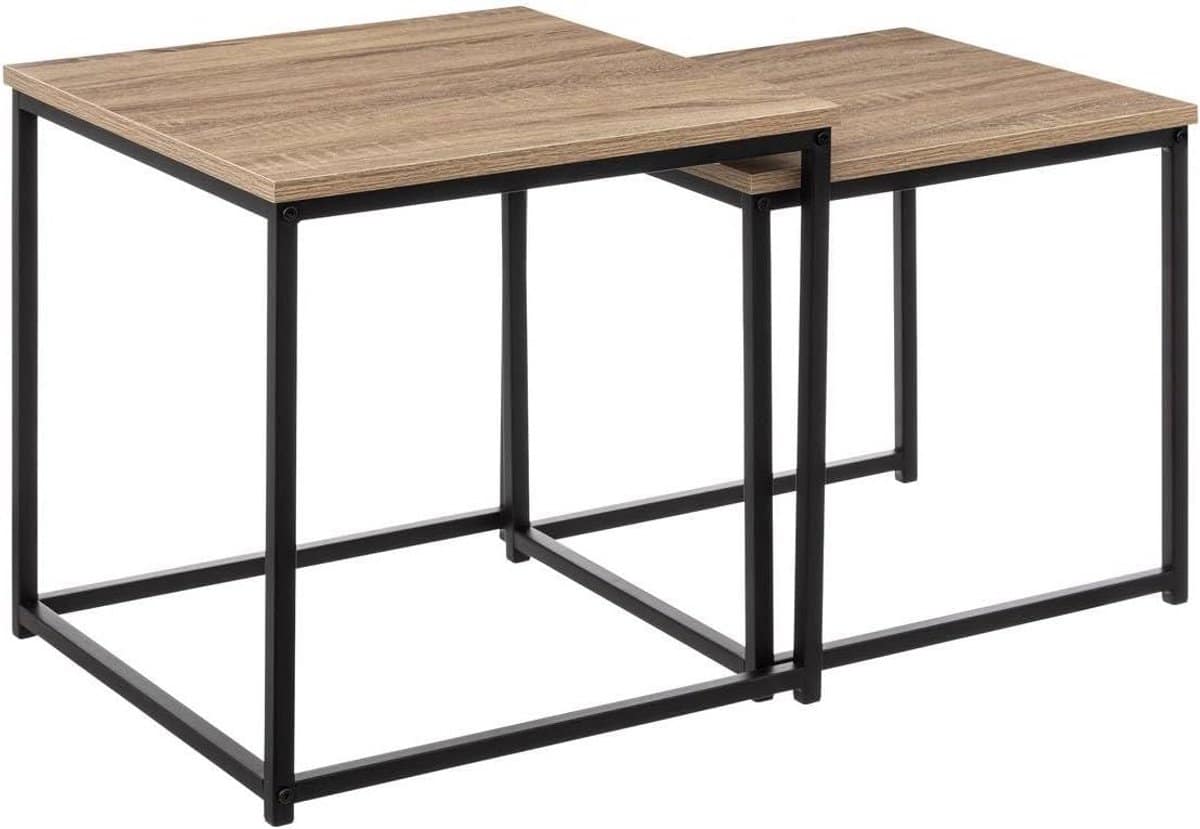 set van 2 uitschuifbare bijzettafels in natuurlijke eikenlook