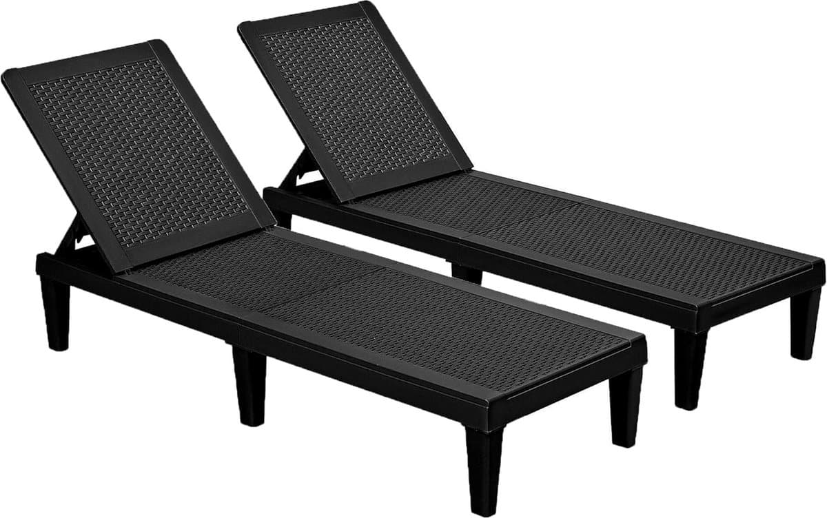 set van 2 verstelbare chaise longues voor buiten