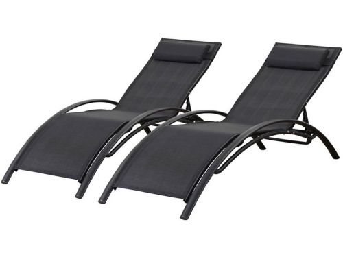 Set van 2 Verstelbare Ligbedden Tuin Aluminium Zwart