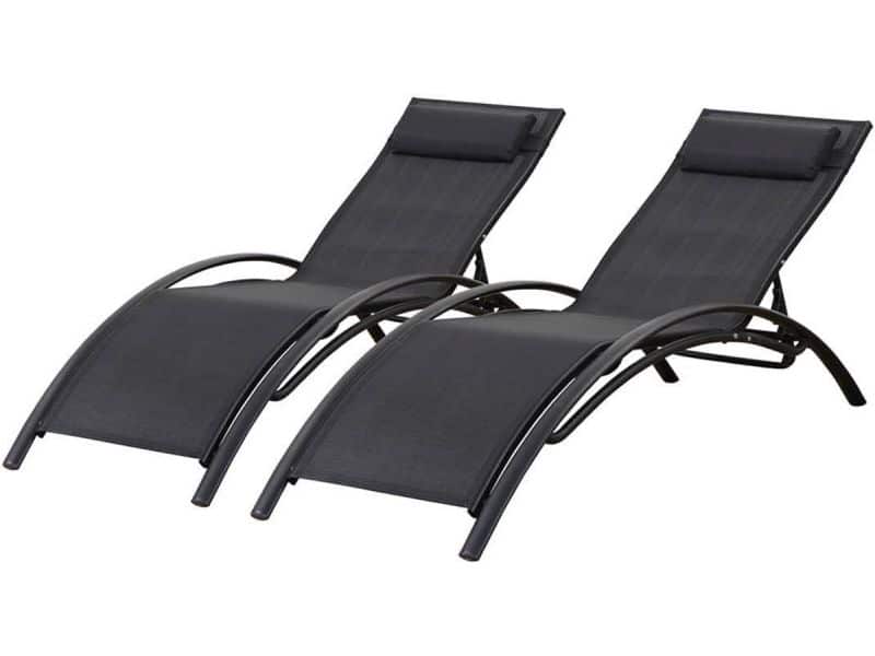 Set van 2 Verstelbare Ligbedden Tuin Aluminium Zwart