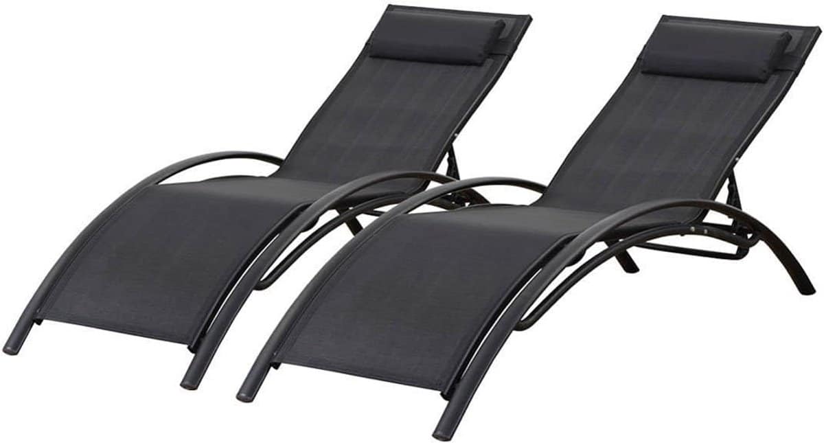 set van 2 verstelbare ligbedden tuin aluminium zwart