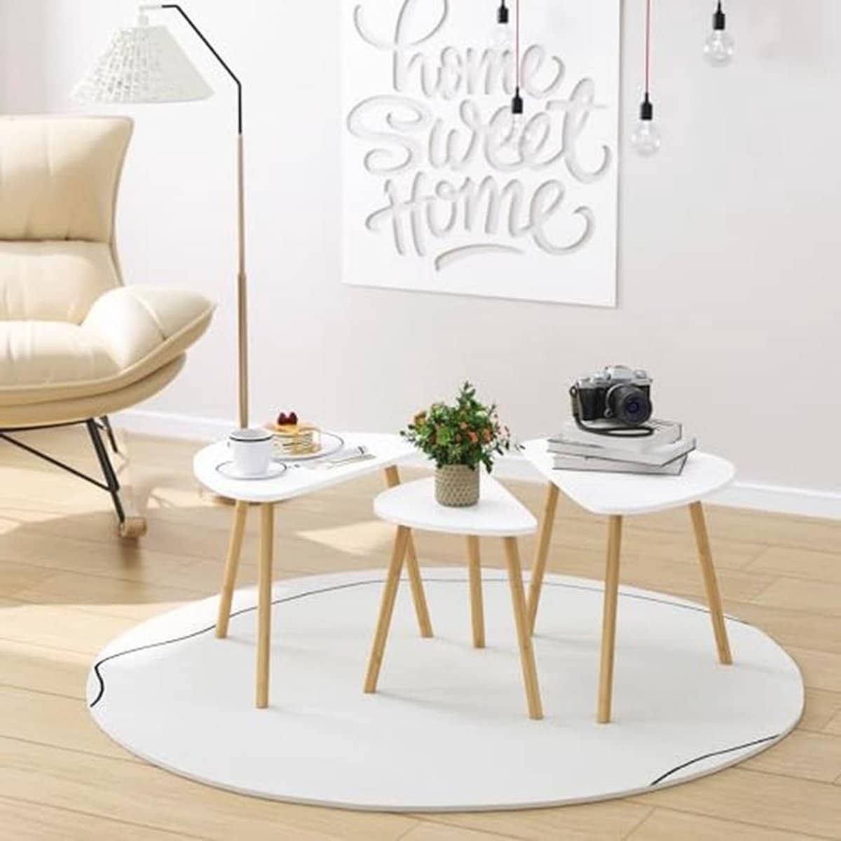 Set van 3 Bijzettafels voor Woonkamer en Tuin – Wit
