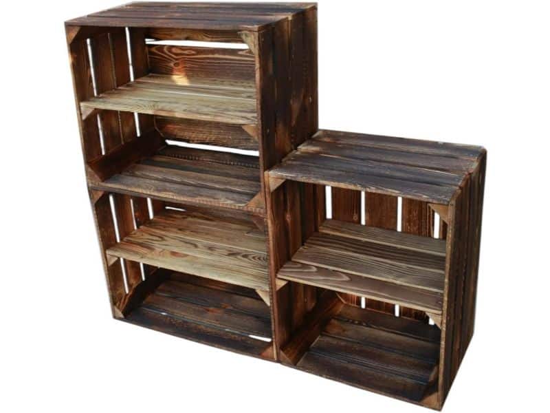 Set van 3 Gevlamde Houten Kisten Donker - Opslag