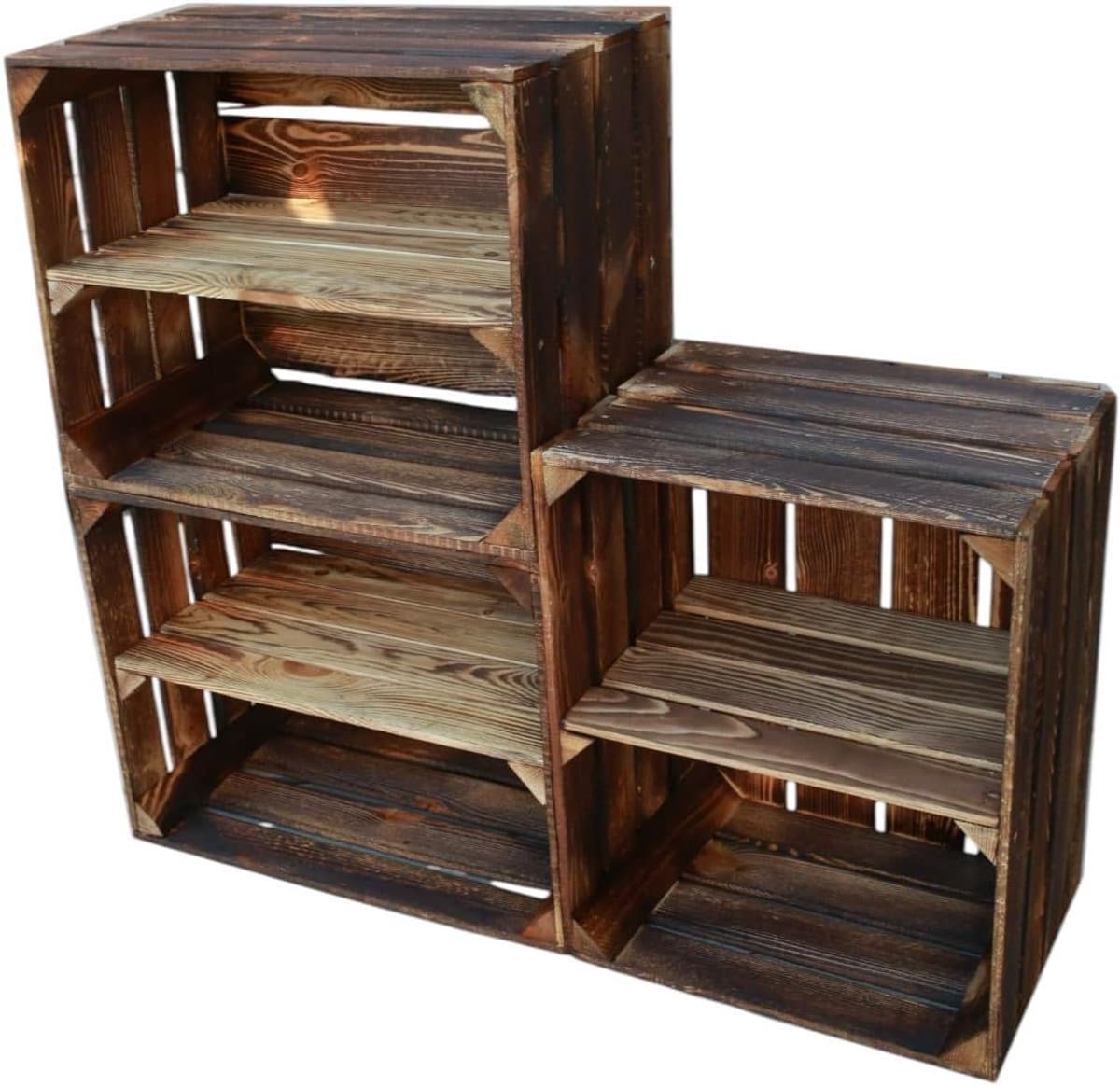 set van 3 gevlamde houten kisten donker opslag