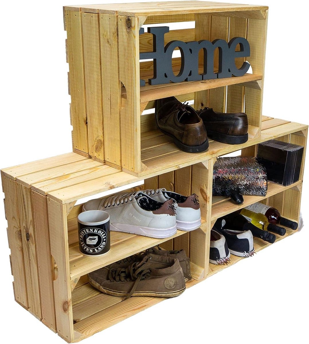 set van 3 massieve houten kratten ideaal als wijnkist