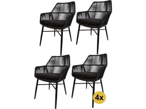 Set van 4 Chianti dining tuinstoel zwart rope