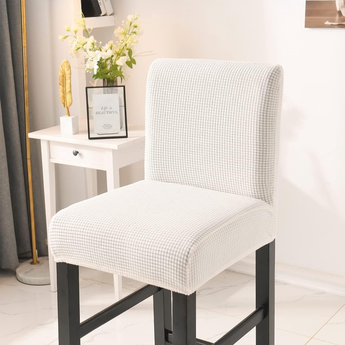 set van 4 elastische barkruk hoezen wit universele stretch