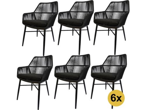Set van 6 Chianti dining tuinstoel zwart rope