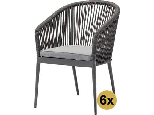 Set van 6 Lissabon dining tuinstoel rope stapelbaar