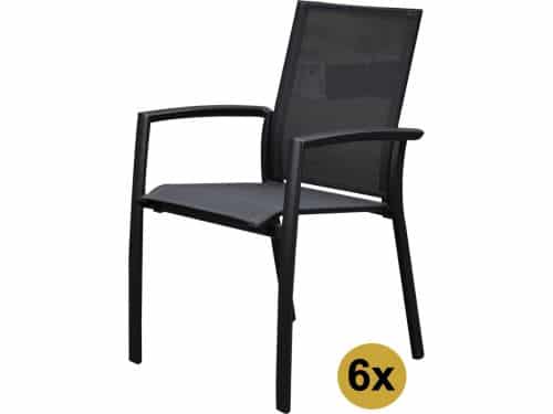 Set van 6 Malaga stapelbare tuinstoelen antraciet aluminium textileen