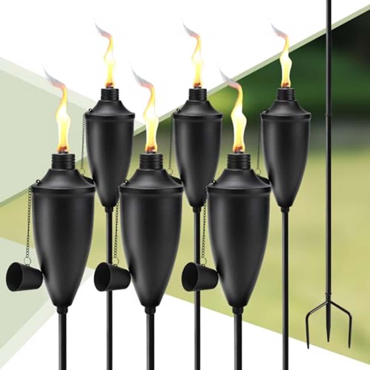 set van 6 metalen tuinfakkels met 3 polige grondpen voor terras