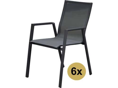 Set van 6 New Valley stapelbare tuinstoelen antraciet aluminium