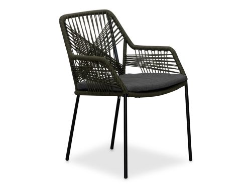 Seville dining tuinstoel stapelbaar | touw + staal | olijfgroen