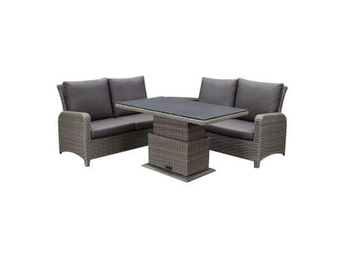 Showroommodel Florida hoek dining loungeset 4 delig verstelbare tafel bruin grijs