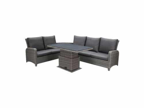 Showroommodel Florida hoek dining loungeset 6-delig verstelbare tafel bruin-grijs
