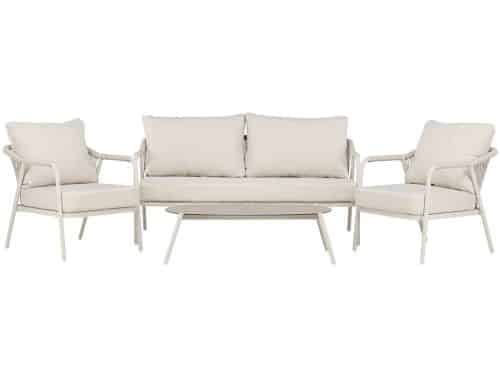 Sicily lounge set 1 bank, 2 stoelen, 1 salontafel beige.