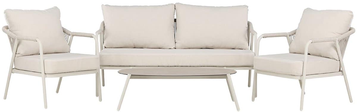 sicily lounge set 1 bank, 2 stoelen, 1 salontafel beige.