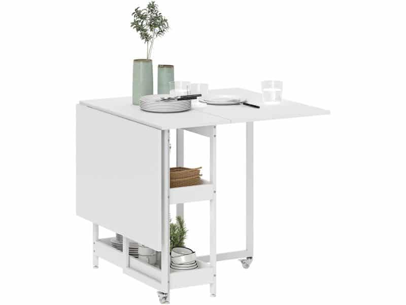 Sierra Klaptafel, Inklapbare eettafel, industriële klaptafel met open vakken voor