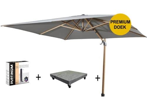 Siesta premium zweefparasol 300x300 cm houtlook charcoal 4 Seasons Outdoor