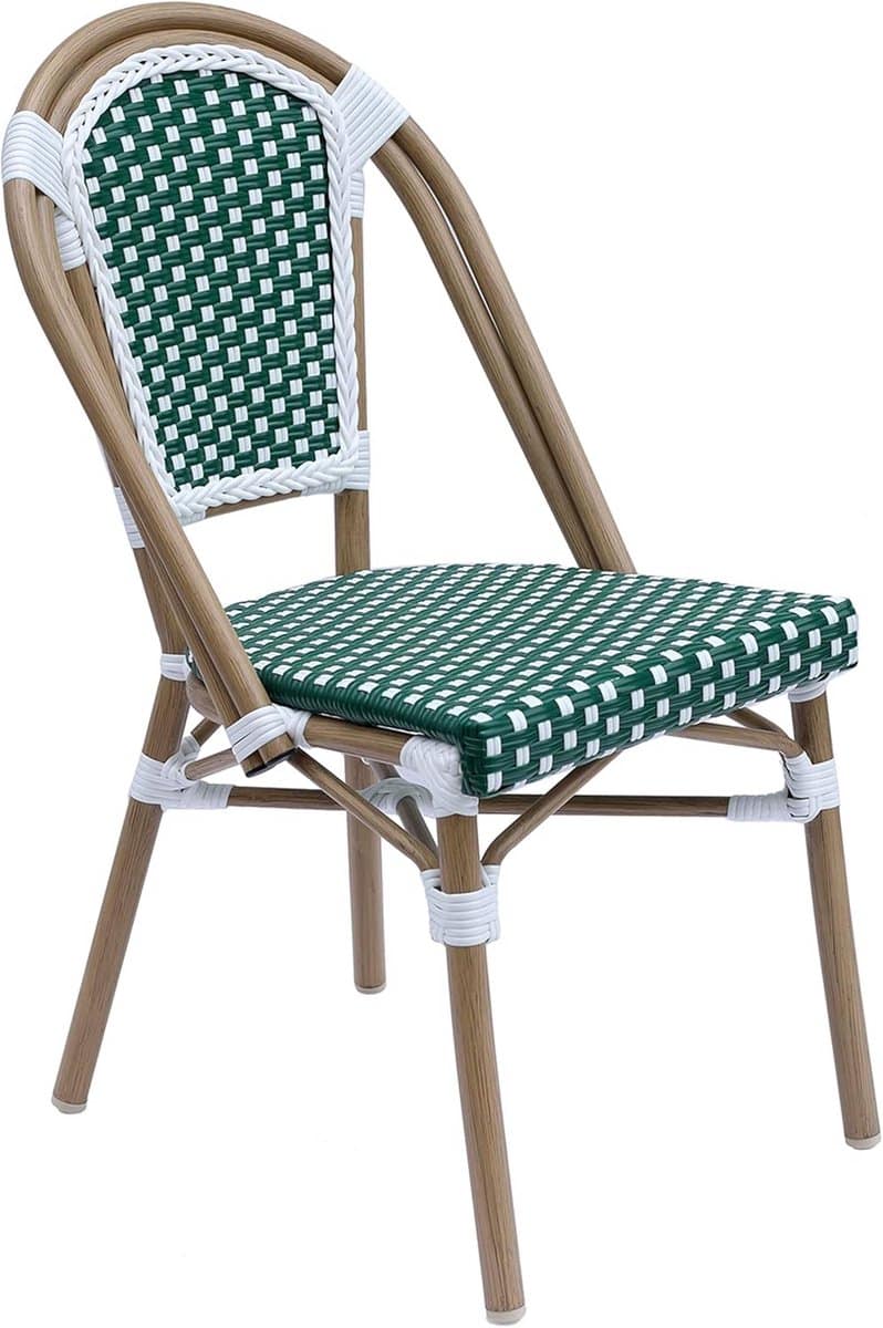 stapelbare bistrostoel voor buiten donkergroen aluminium & rotan