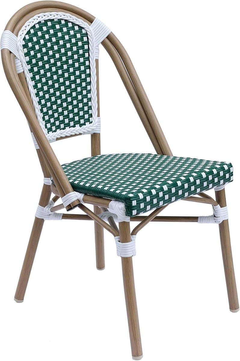 stapelbare bistrostoel voor buiten donkergroen aluminium & rotan