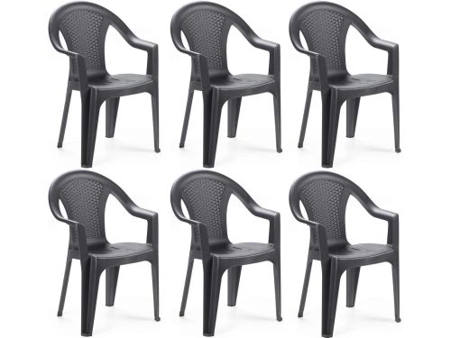 Stapelbare Kunststof Tuinstoel in Antraciet (Rotan Look)