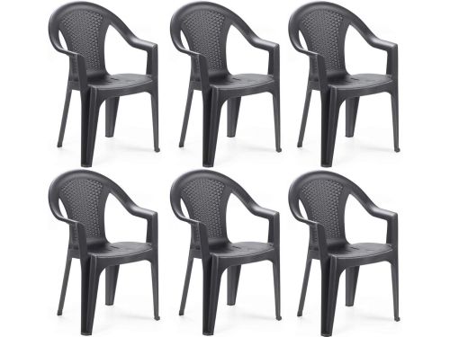 Stapelbare Kunststof Tuinstoel in Antraciet (Rotan Look)