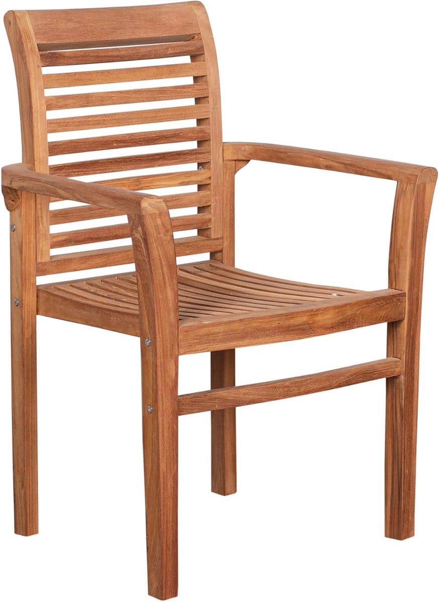 stapelbare teakhouten tuinstoel met armleuningen voor buiten