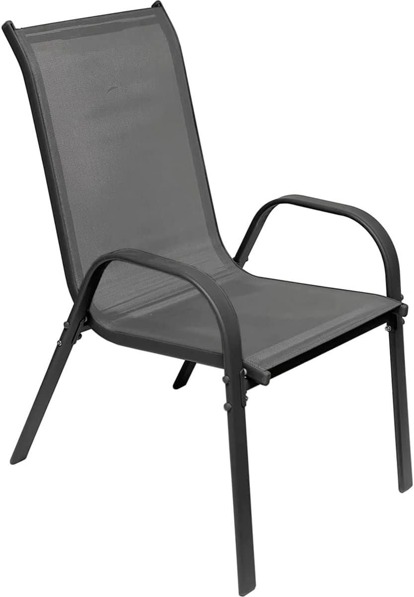 stapelbare tuinstoel met textielbekleding in antraciet ruimtebesparend en stevig