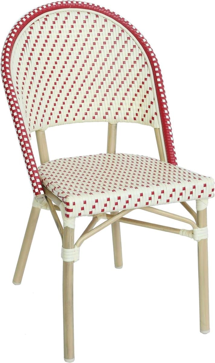 stapelbare tuinstoel van aluminium en polyrotan met houtlook