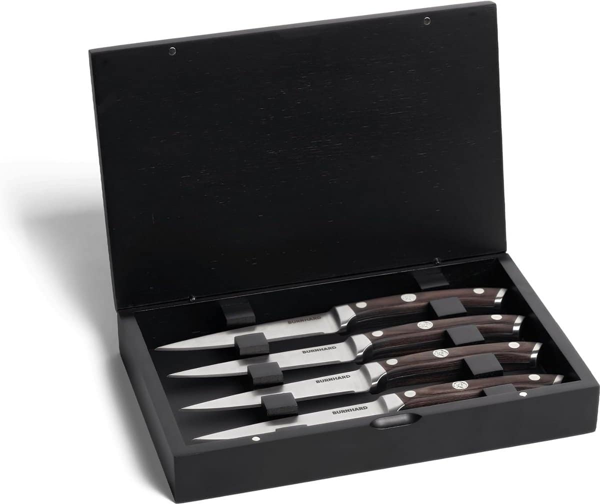 steakmessenset van 4 ergonomische handgrepen en acaciahouten opbergbox