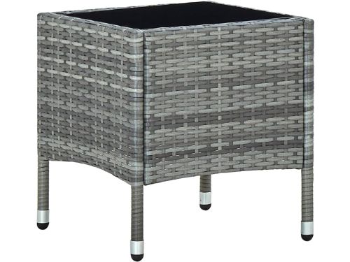 Stevige Bijzettafel Tuin 40x40x45cm Polyrattan Grijs met Glasplaat