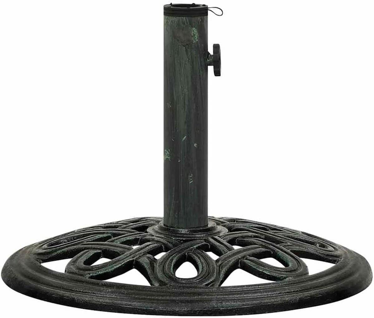 stevige parasolvoet van gietijzer in groen met bloemmotief