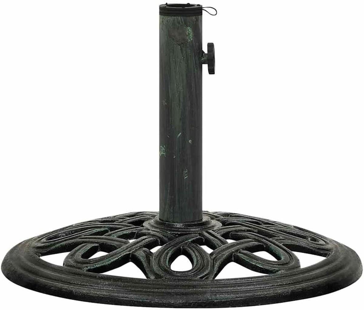 stevige parasolvoet van gietijzer in groen met bloemmotief