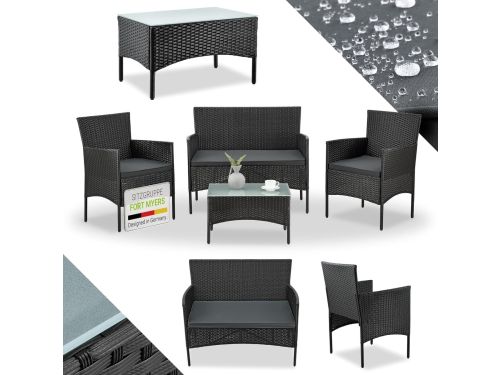 Stevige Polyrotan Tuinset voor 4 Personen met Bank