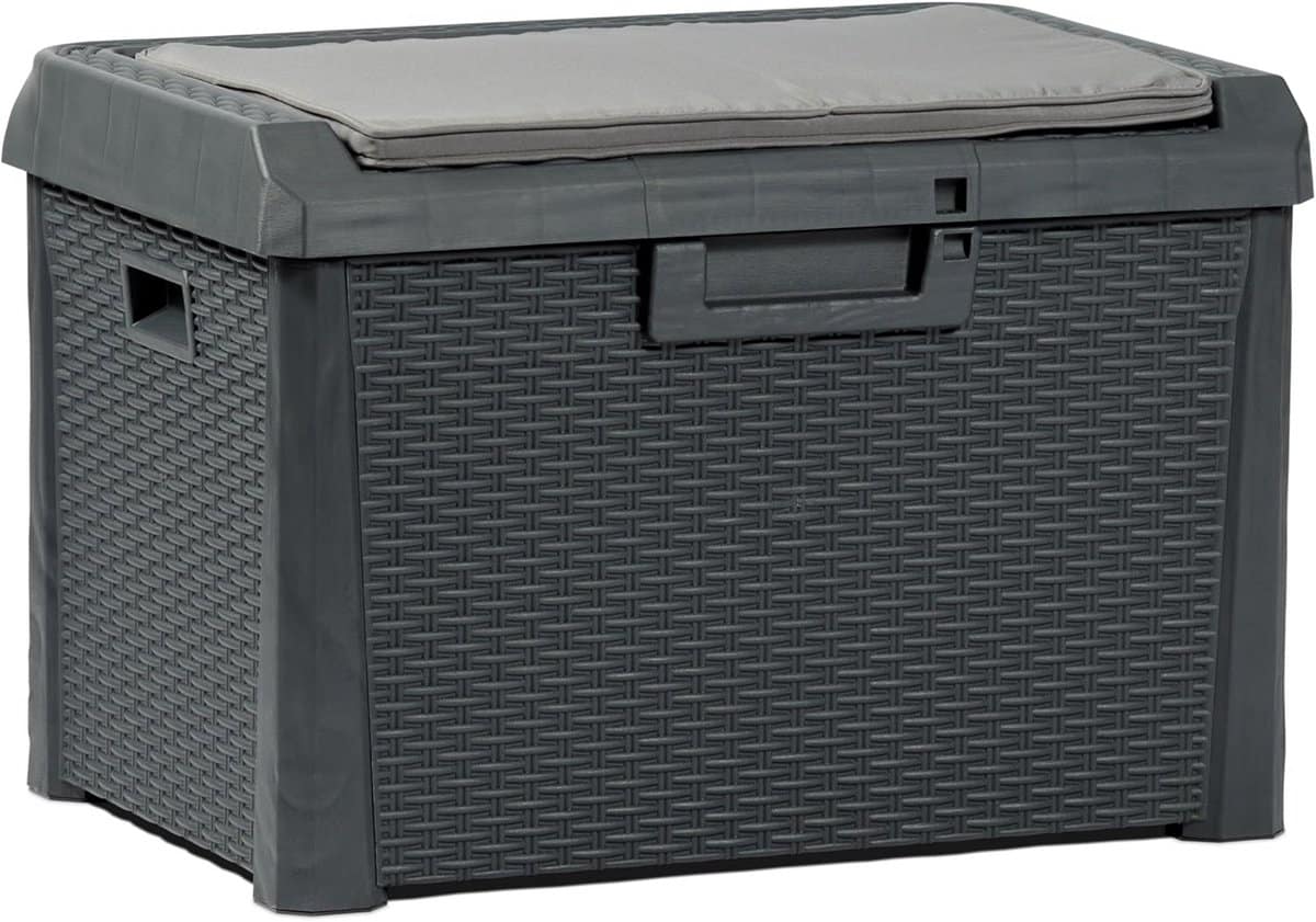stijlvolle antraciete opbergbox met zitkussen tuinkist voor buiten en