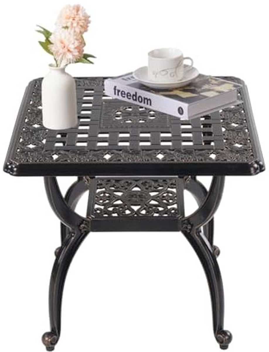 stijlvolle gegoten aluminium bijzettafel voor buiten terras, tuin, balkon