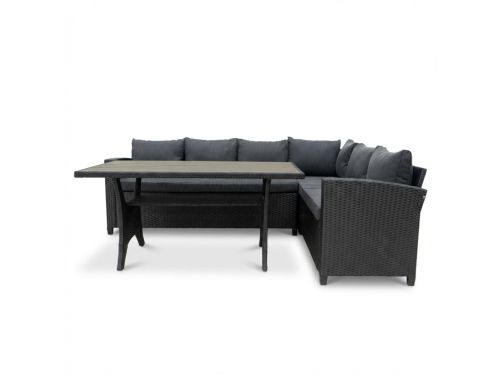 Stockholm dining loungeset 6 personen | wicker + polywood | zwart/Natural Wood | 3-delig - 245x169cm