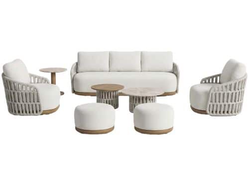 Stoel-Bank loungeset Marbella | 8-delig | Wood look & Stone