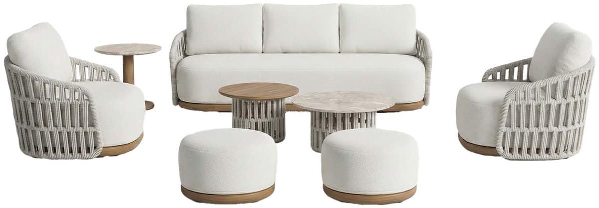 stoel bank loungeset marbella | 8 delig | wood look & stone