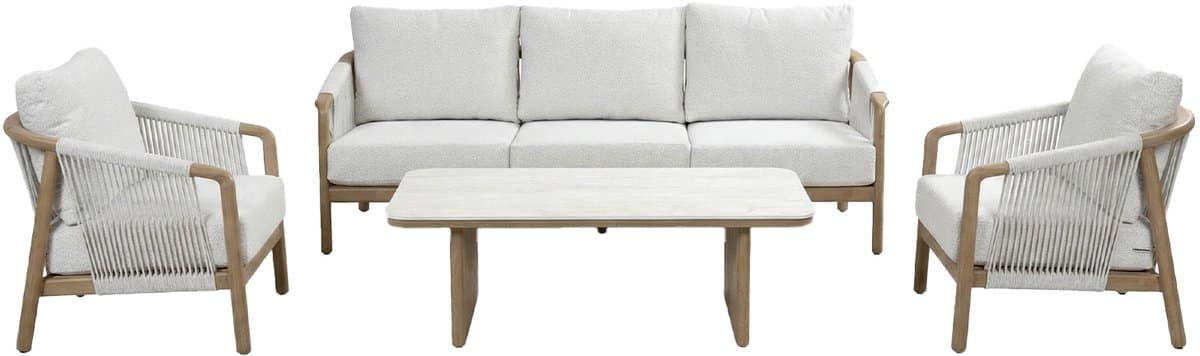 stoel bank loungeset murcia | 4 delig | wood look & stone